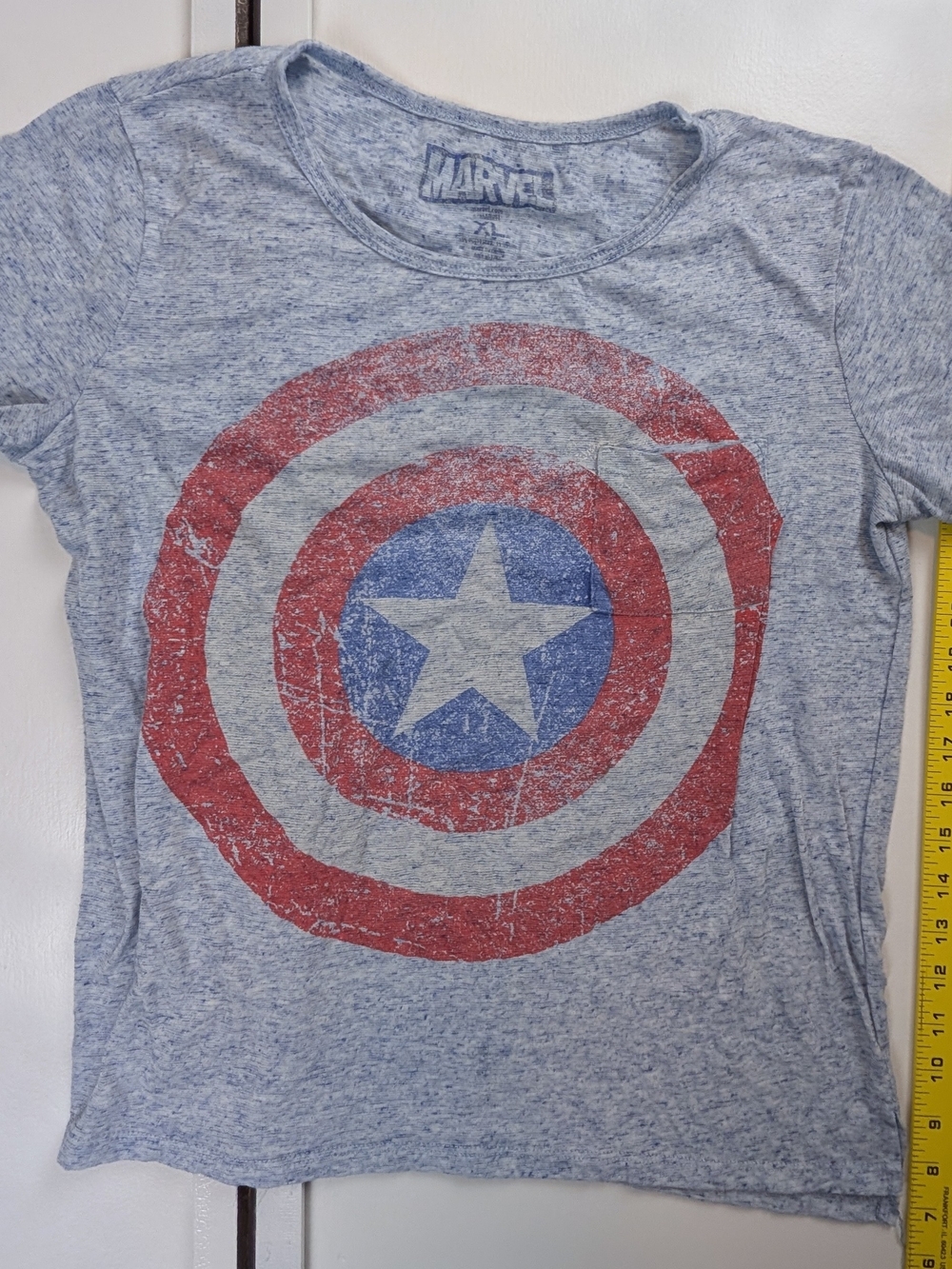 Marvel Kids Captain America Shield Tee - Heather Blue with Red & White